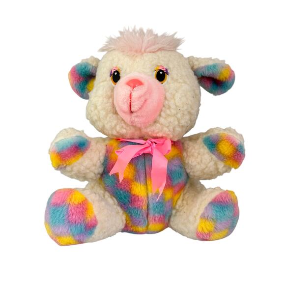 House Of Lloyd Wool Plush Lamb Pastel Colorblock Stuffed Animal Sheep Vtg Easter - Picture 1 of 6